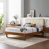 Bridgette Wood Platform Bed with Angular Frame, King, Walnut Beige