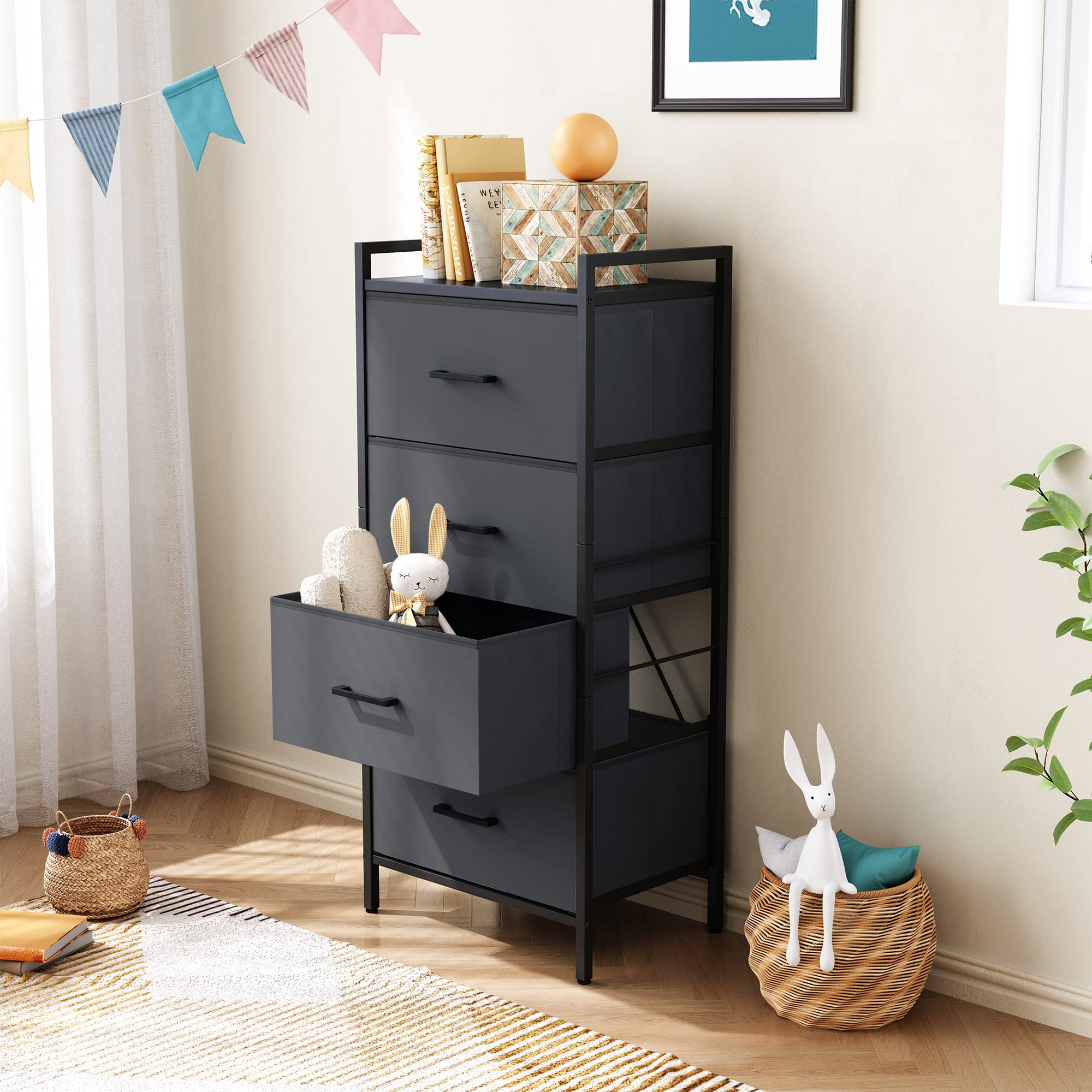 4 Drawer Dresser for Bedroom, Tall Dressers Storage Drawers
