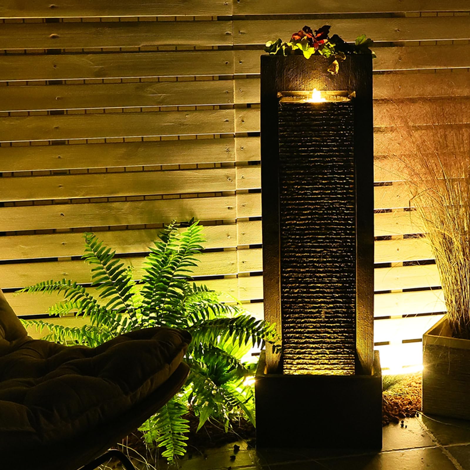 Water Fountain Outdoor Curved Faux Slate Waterfall Feature Freestanding Fountains