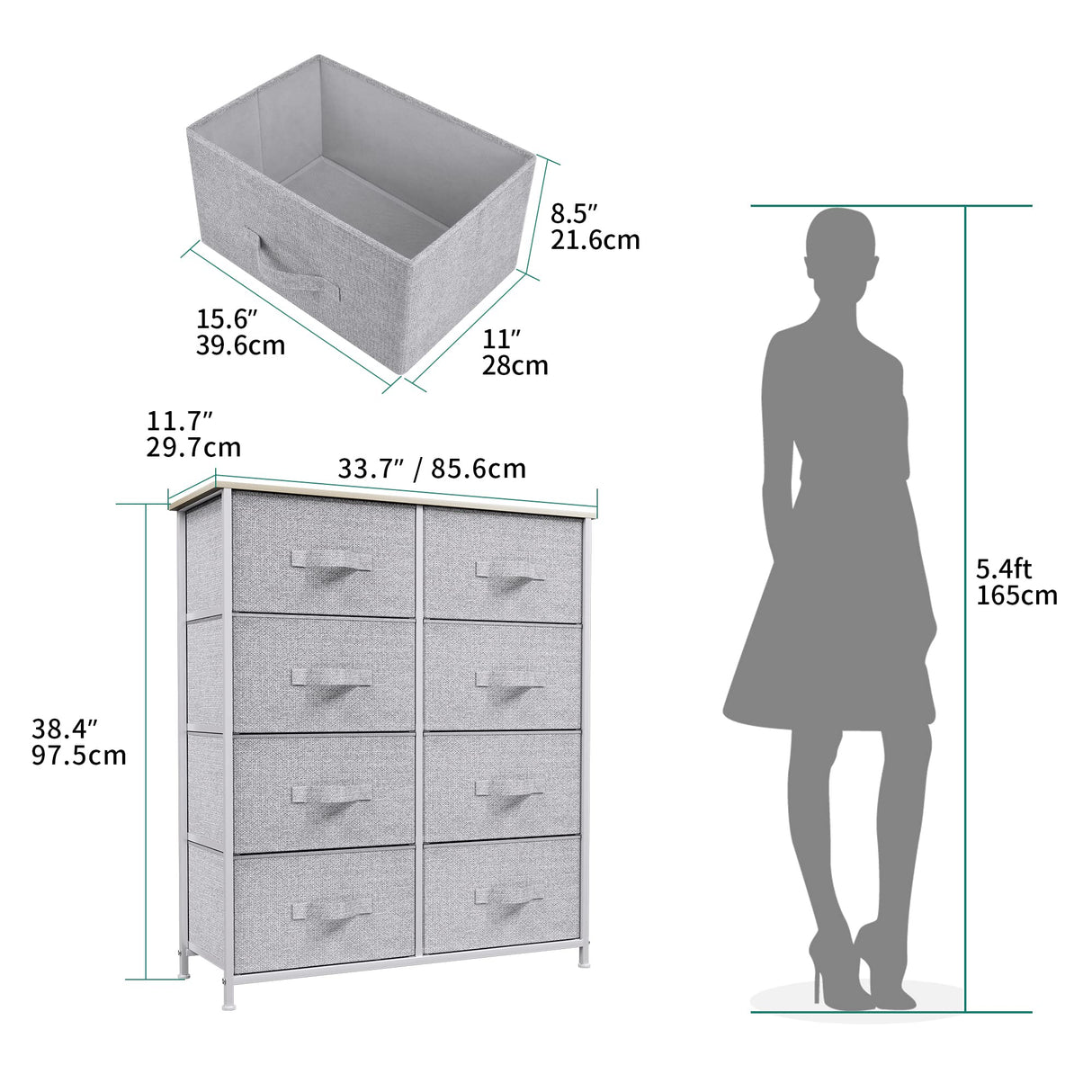 8 Drawers Dresser - Fabric Storage Tower, Organizer Unit for Bedroom