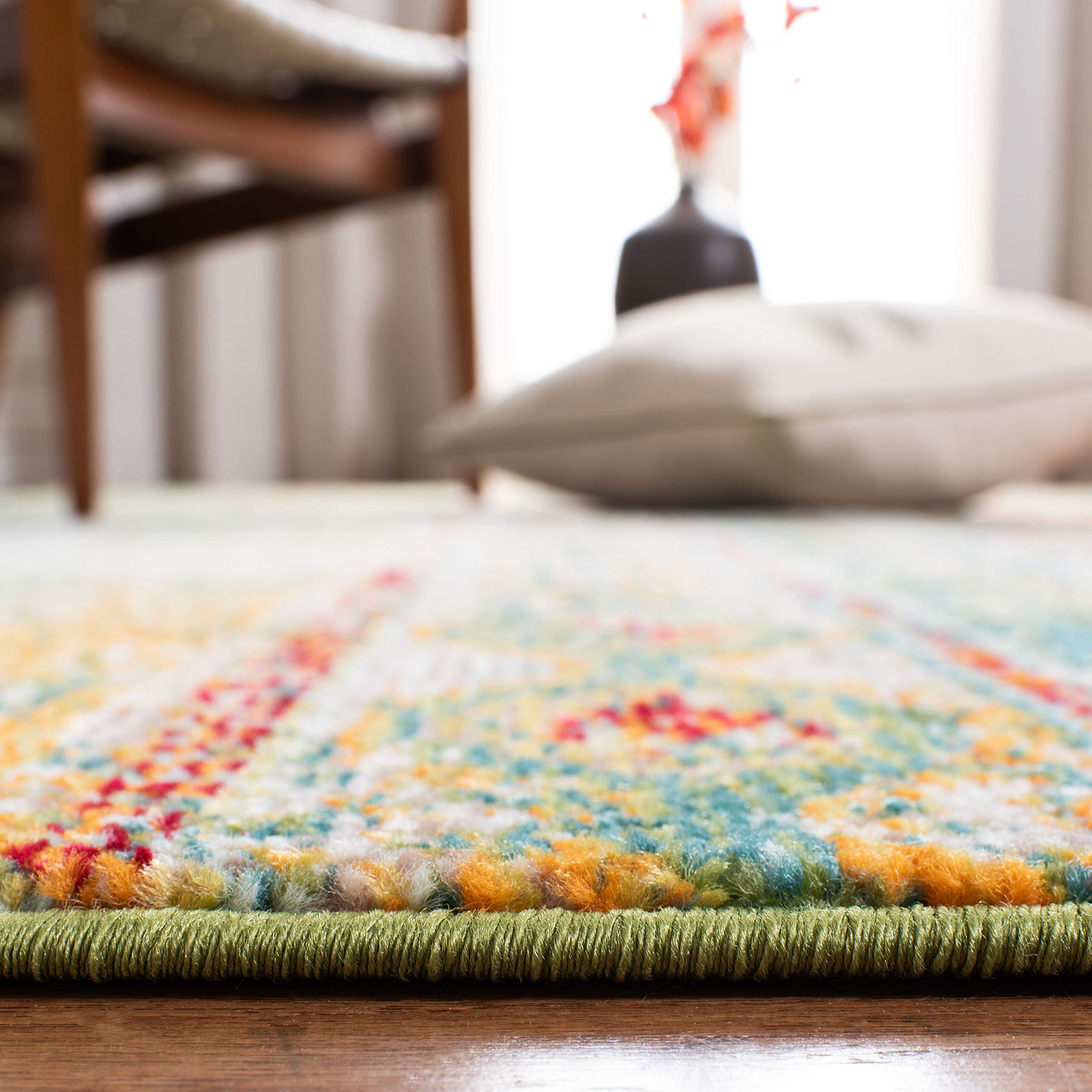 SAFAVIEH Madison Collection Area Rug - 10' x 14', Green & Orange, Boho Chic Tribal Distressed Design, Non-Shedding & Easy Care, Ideal for High Traffic Areas in Living Room, Bedroom (MAD422Y)