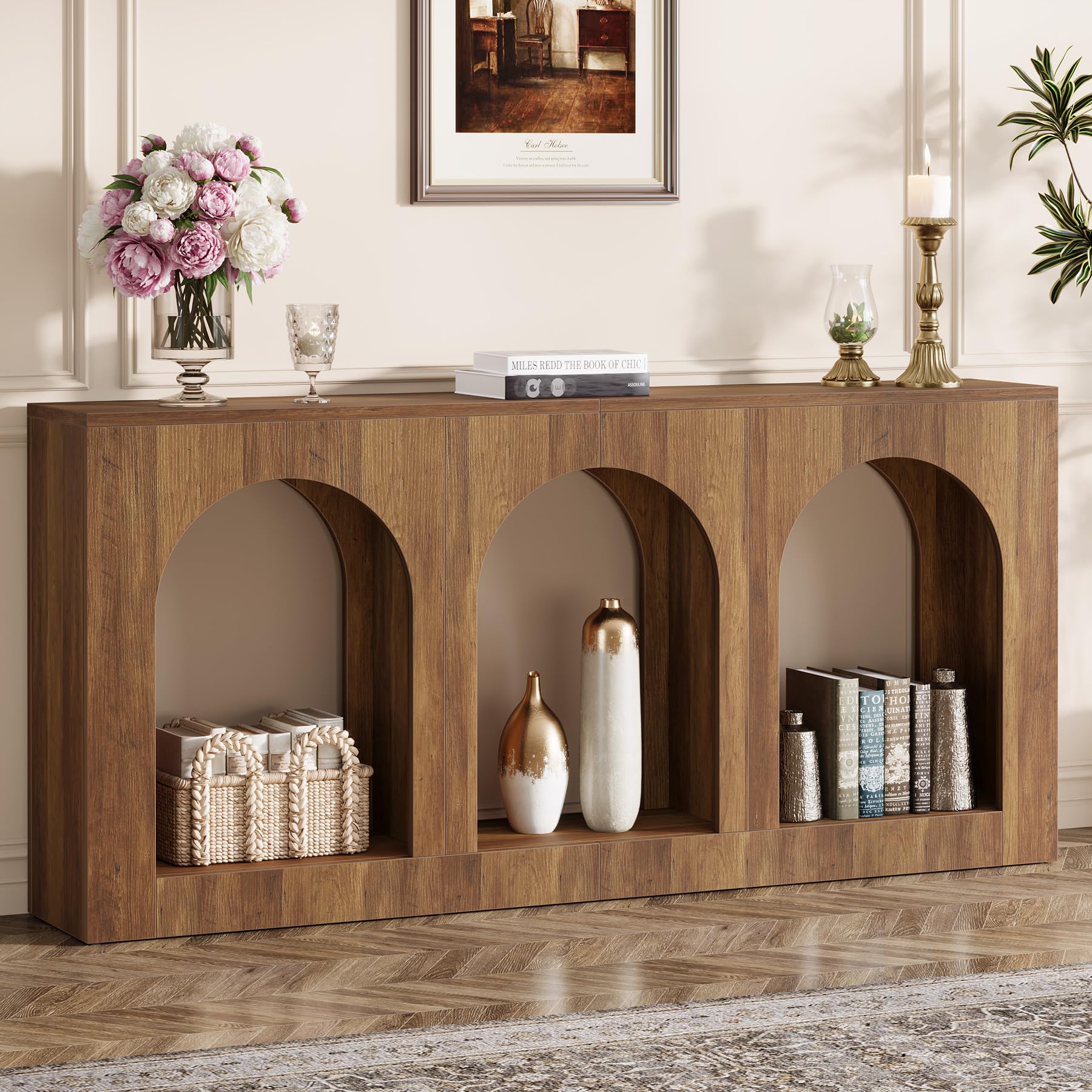 70.9" Console Table with Storage - Brown Wood Entryway Table