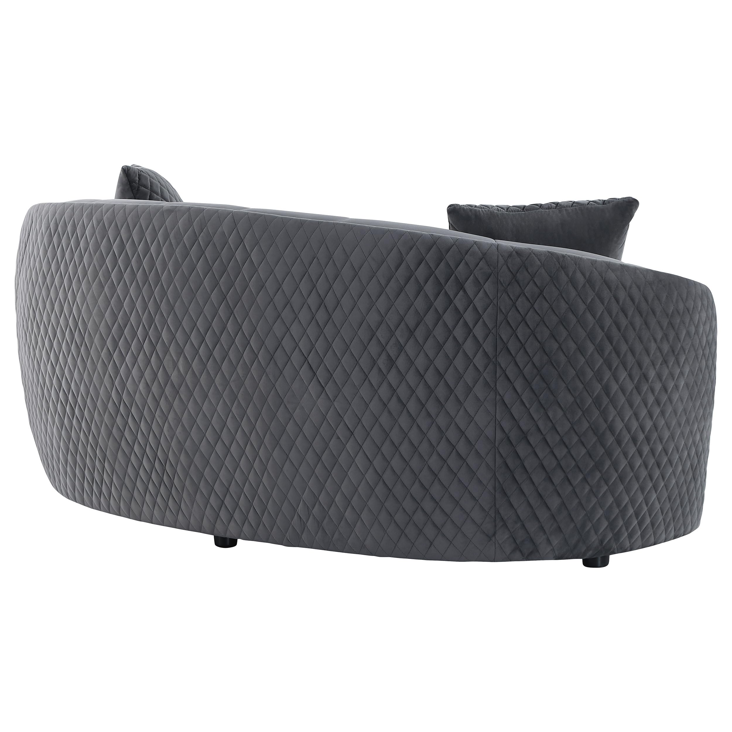 Furnishings Brookside Velvet Upholstered Curved Loveseat Dark Grey