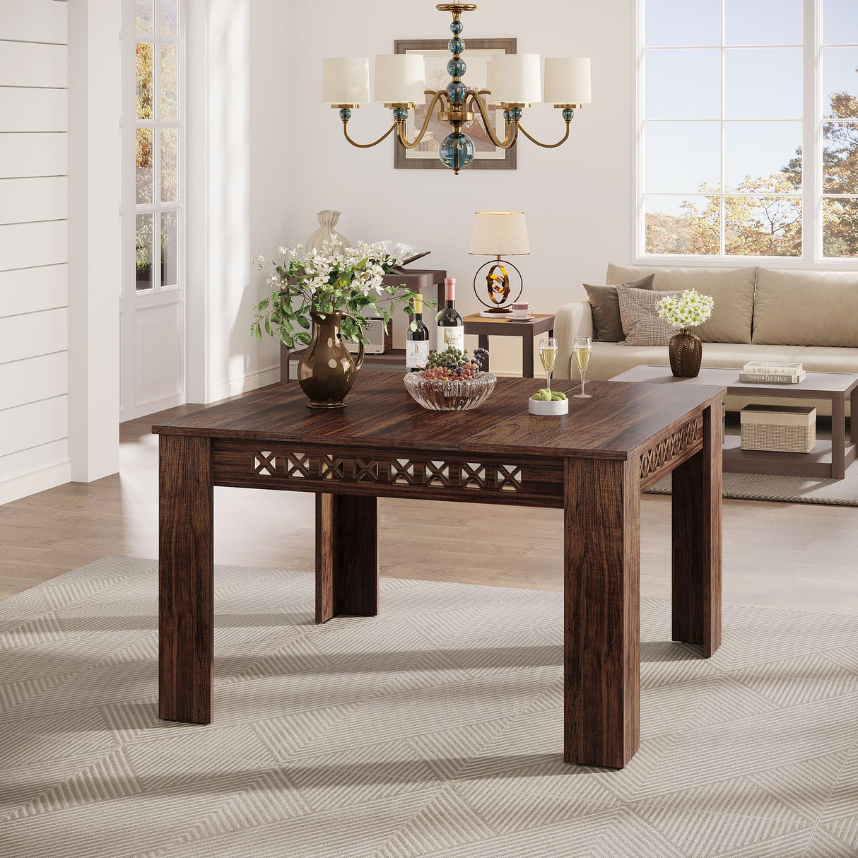 43" Square Dining Table for 4, 2-4 Person Farmhouse Wood Dining Room Table