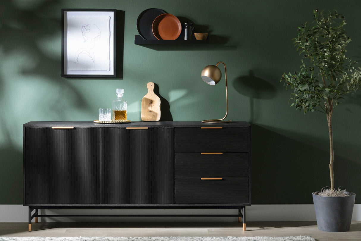 Arlo Sideboard with Ribbed Doors and Drawers, Ash Oak and Gold