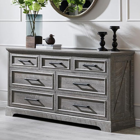 7 Drawer Dresser, 52" Farmhouse Chest of Drawers for Bedroom