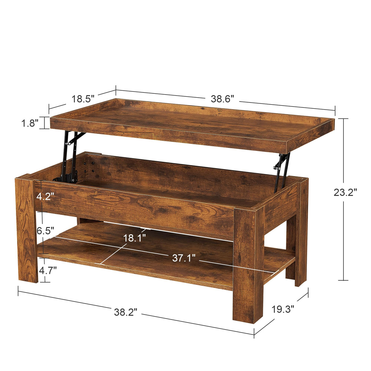 Lift Top Coffee Table with Storage Shelf and Hidden Compartment