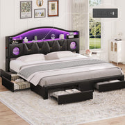 King Size Bed Frame with 6 Storage Drawers and LED Headboard