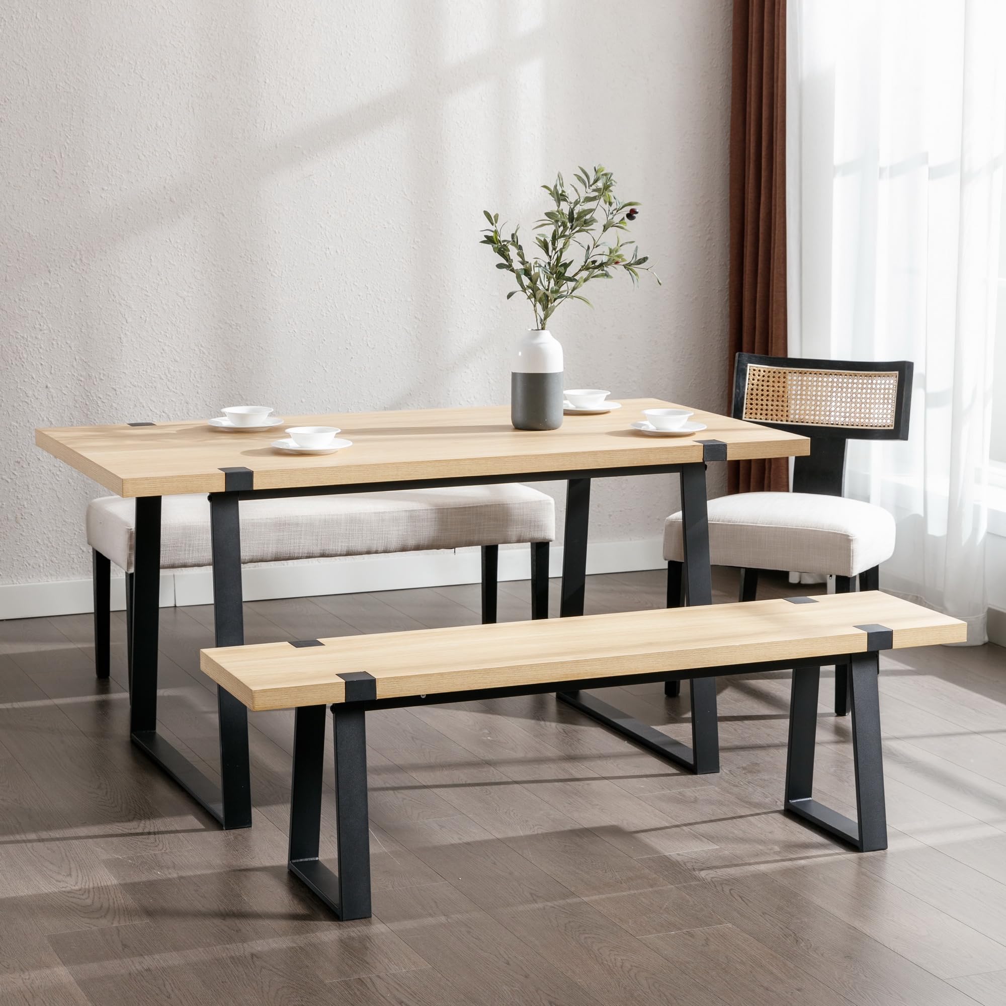 Modern Wood Dining Bench, 60" Mid Century Kitchen Bench