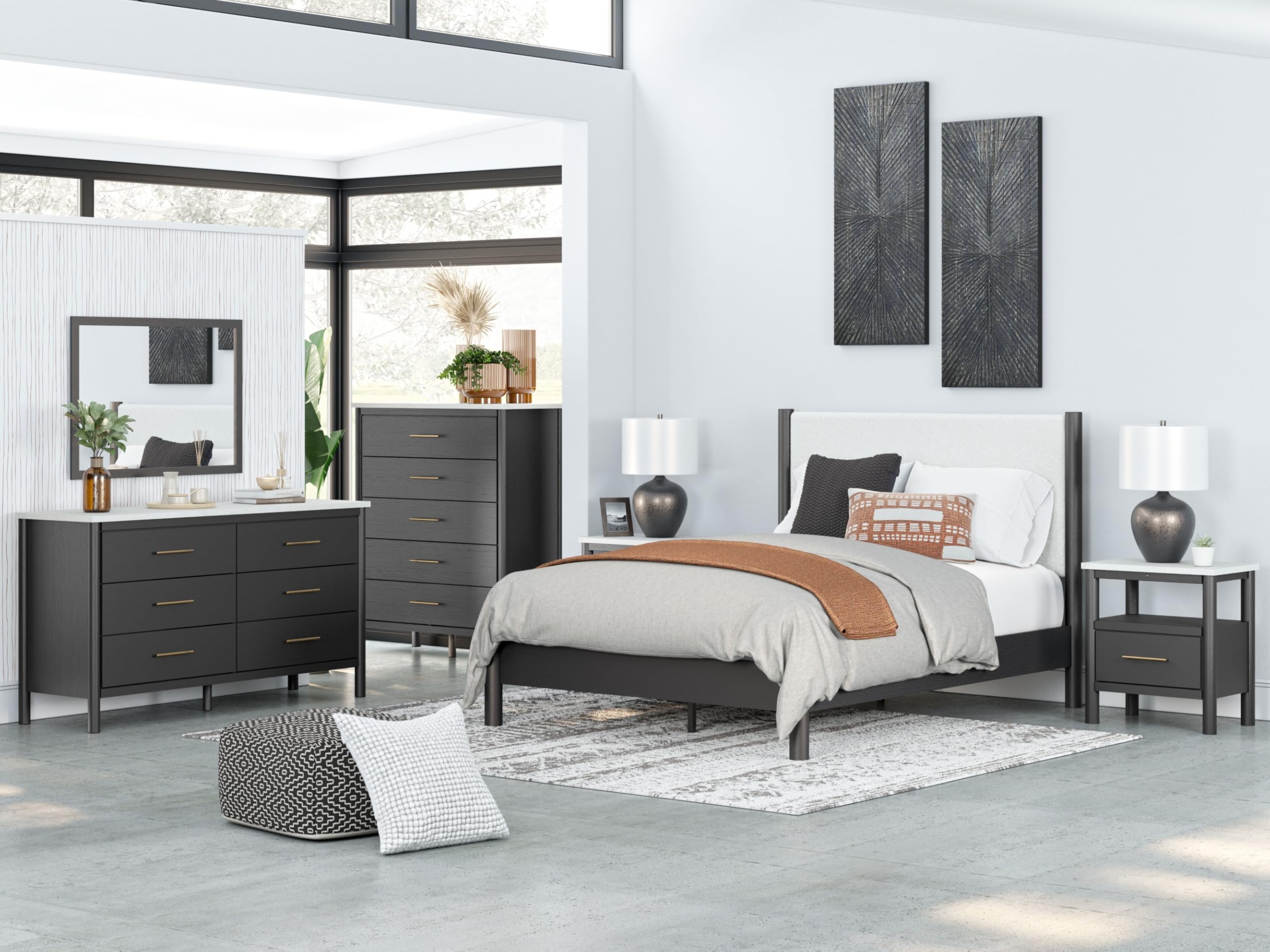 Cadmori Bohemian 6-Drawer Dresser with Safety Stop, Black & White