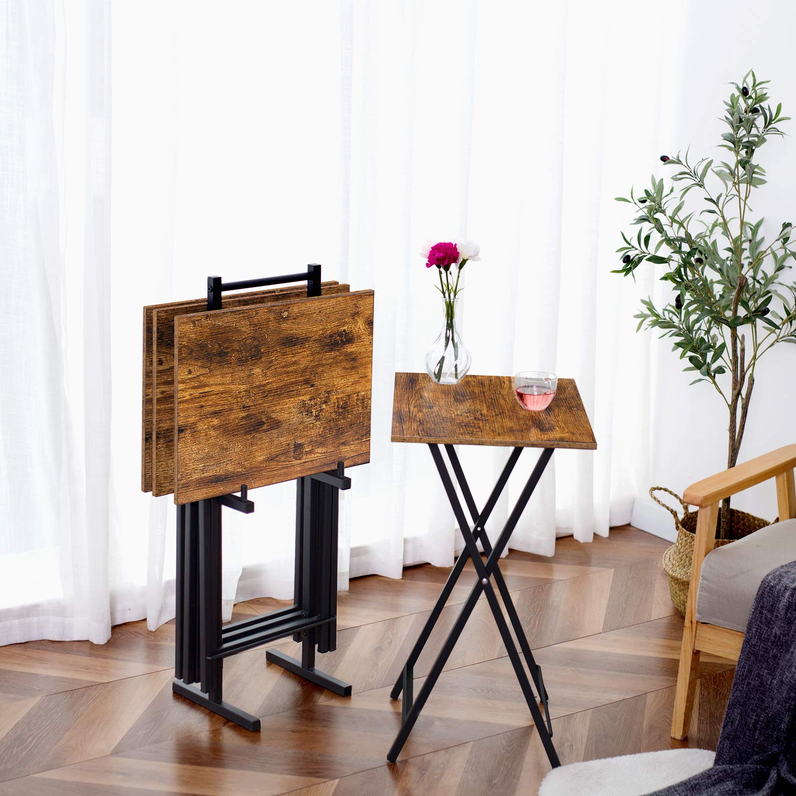 ForgeWood 4-Piece Rustic Folding Tray Table Set