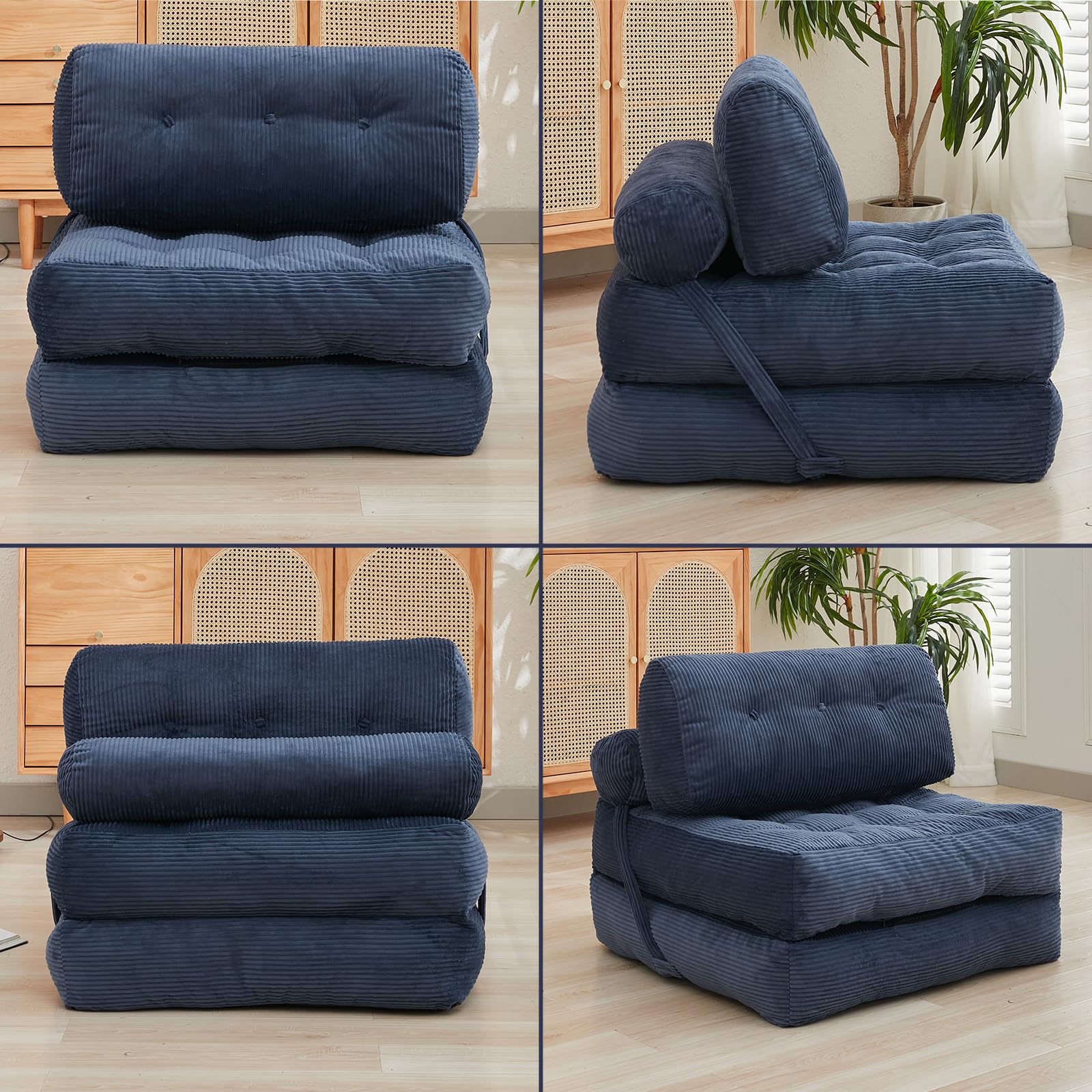 Folding Sofa Bed，Corduroy Futon Sofa Bed, Convertible Sleeper Chair
