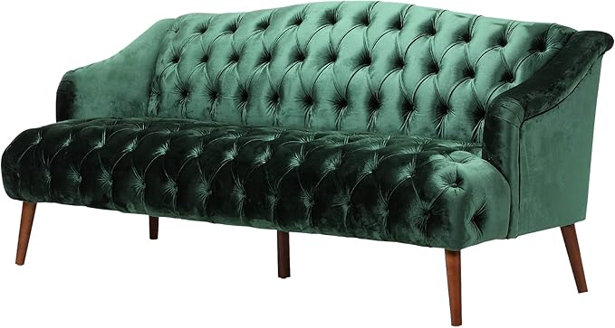Esther Modern Glam Tufted Velvet 3 Seater Sofa, Wine and Walnut