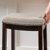 Linen Backless Claridge Stool, Counter Height, Beige & Dark Walnut