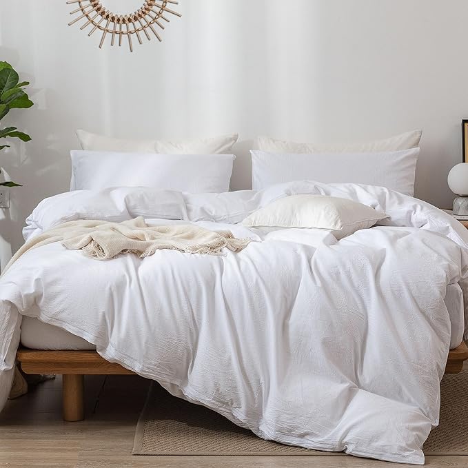 Bedding Duvet Cover Set 100% Washed Cotton Linen Like Textured Breathable Durable