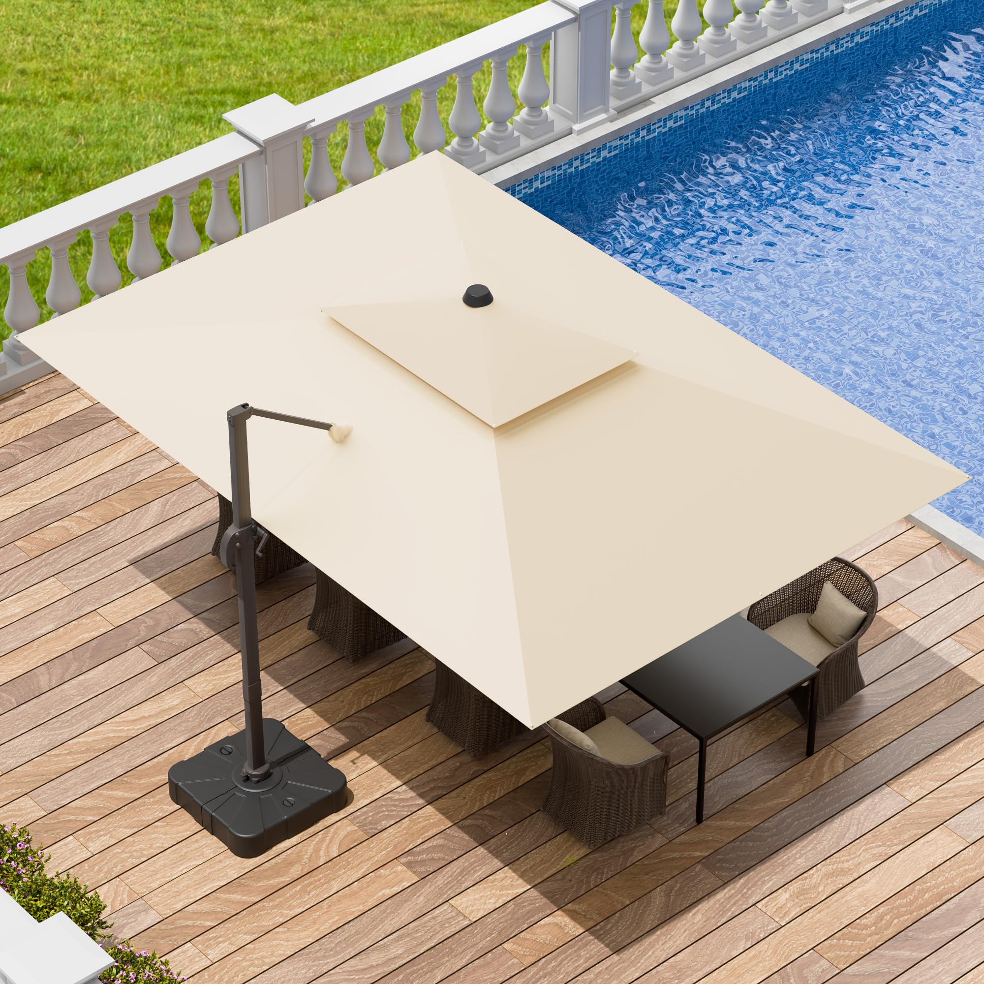 10x13 FT Patio Umbrella, Large Cantilever Rectangular Double Top Heavy Duty Offset Umbrellas