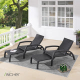 Iwicker Patio Convertible Handwoven Rattan Chaise Lounge Chairs Outdoor Steel Frame Wicker Adjustable Recliners with Quick Dry Foam Filling, Set of 2