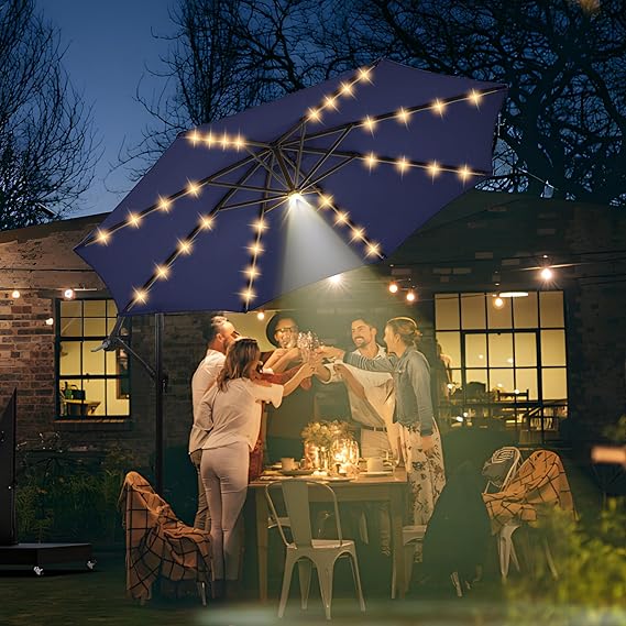 10 ft Offset Patio Umbrella with Stands Included, 32 LED+1 Spotlight, Large Cantilever Umbrella