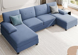 Sectional Couches for Living Room, 4 Seat Sofa Set U-Shaped Couch with Wide Chaise