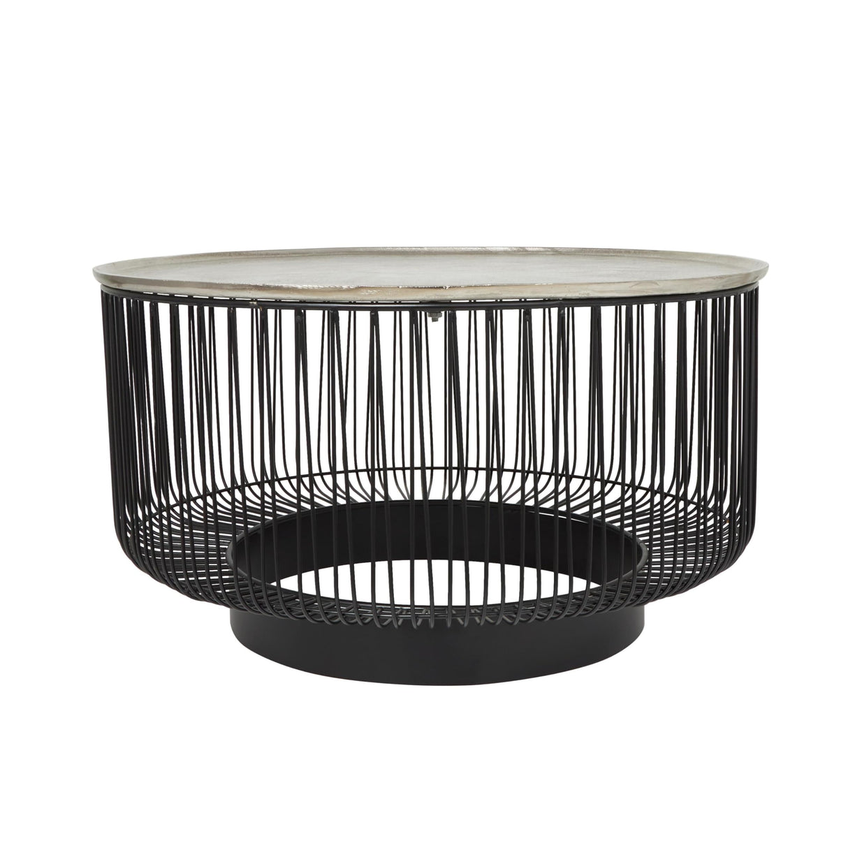 Deco 79 Aluminum Metal Geometric Open Frame Wire Coffee Table with Silver Aluminum Top, 30" x 30" x 17", Black