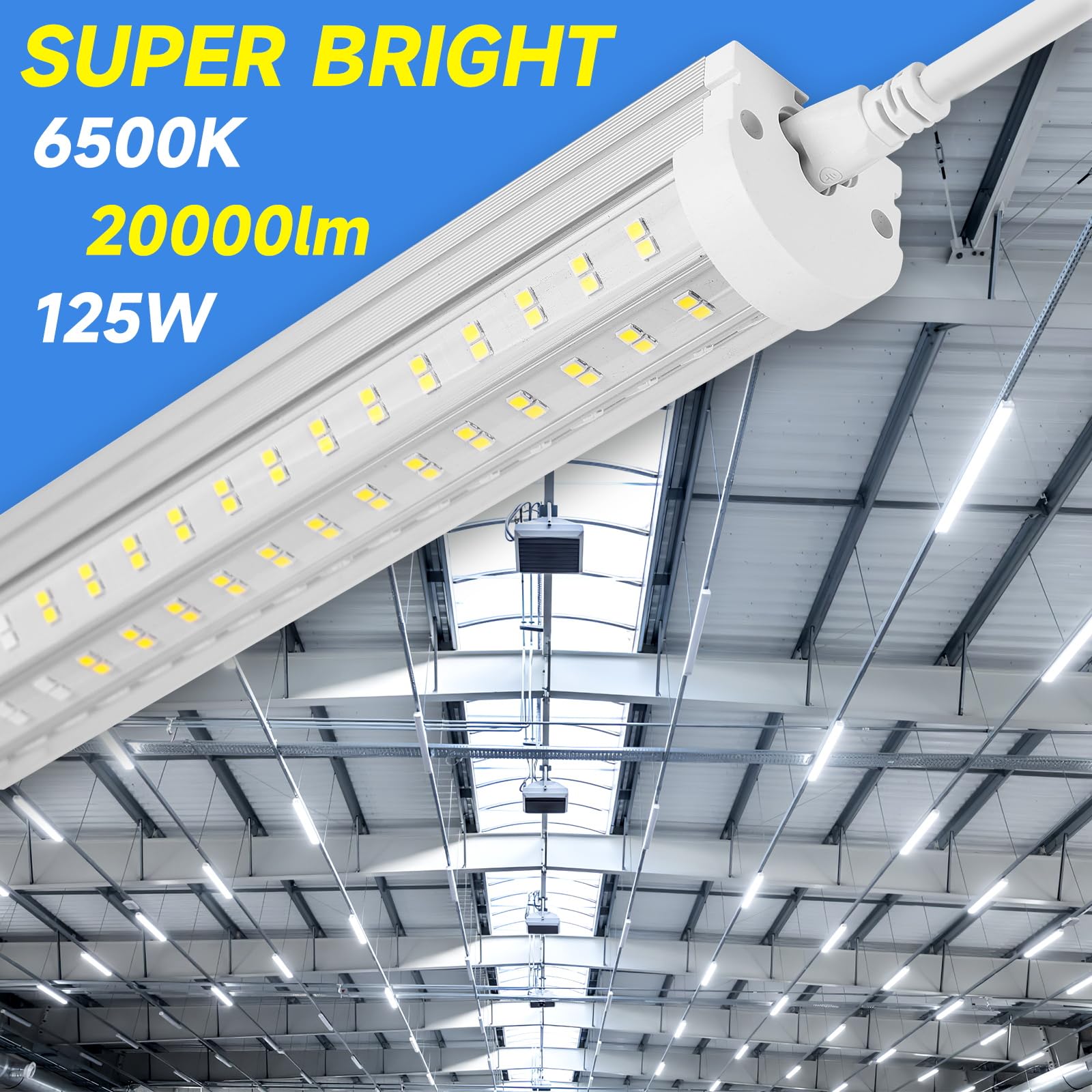 8FT U-Shape LED Ceiling Light - 125W 20000LM 6500K Bright White (6-Pack)