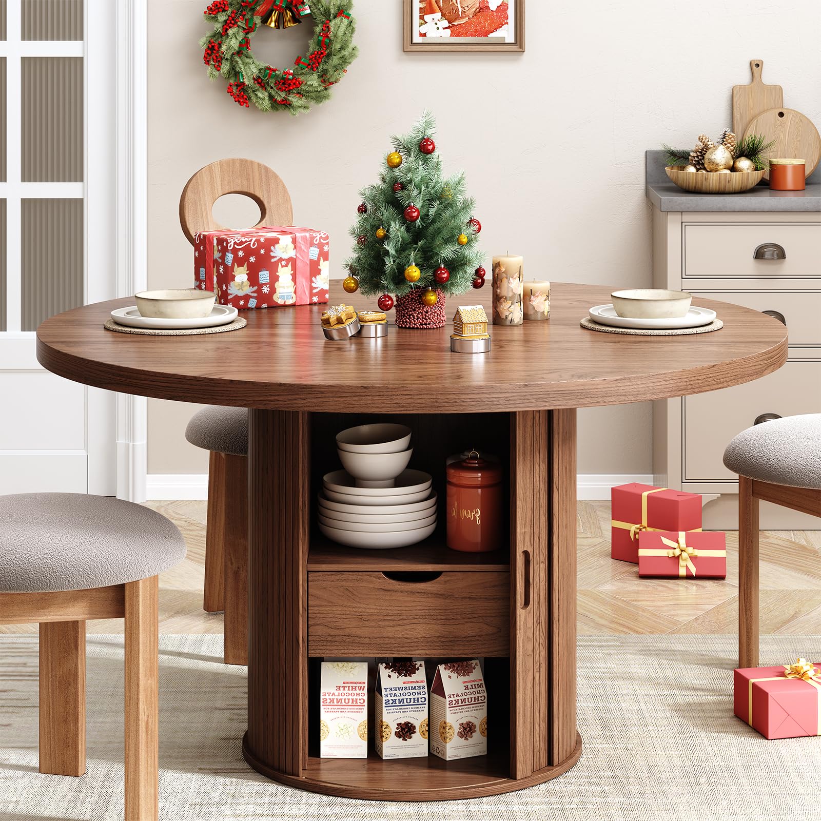 47 Inch Round Dining Table for 4 with Storage