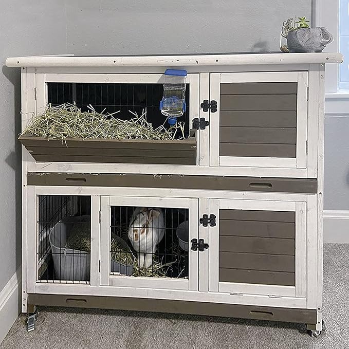 Rabbit Hutch Rabbit Cage Outdoor & Indoor on Wheels Bunny cage