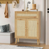 Iwell Storage Cabinet with Adjustable Shelf, Rattan Cabinet with Large Drawer, Sideboard Bufffet Cabient with Storage, Bathroom Storage Cabinet, Accent Cabinet for Entryway, Natural