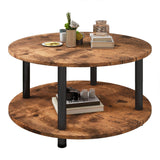 23.6" Round Coffee Table, 2-Tier Small Circle Coffee Table with Storage