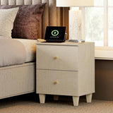 Nightstands with Charging Station & 2 Drawers Storage, Modern End Tables Mid-Century