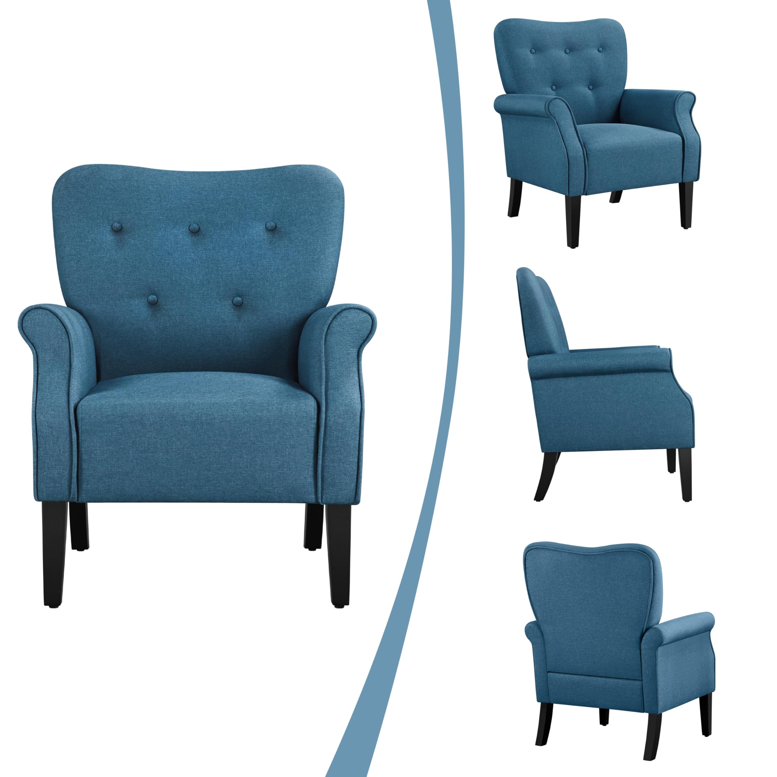 Modern Armchair, Mid Century Accent Chair with Sturdy Wood Legs and High Back for Small Space