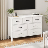 White Dresser 7 Drawer Dresser for Bedroom, Modern Fluted Dresser with Solid Wood