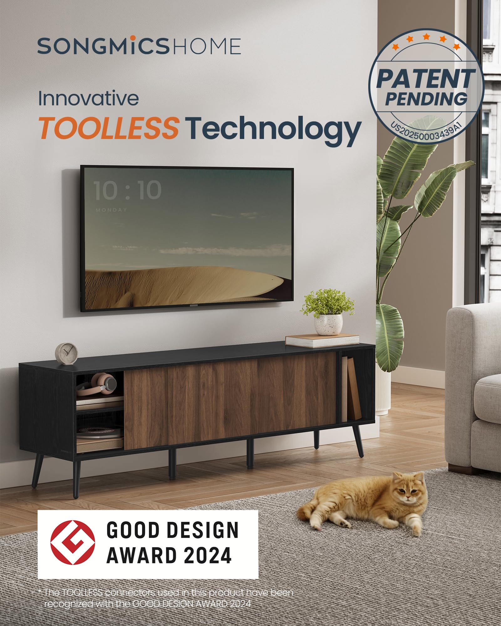 72-Inch TV Stand with Storage - Toolless Assembly Entertainment Center