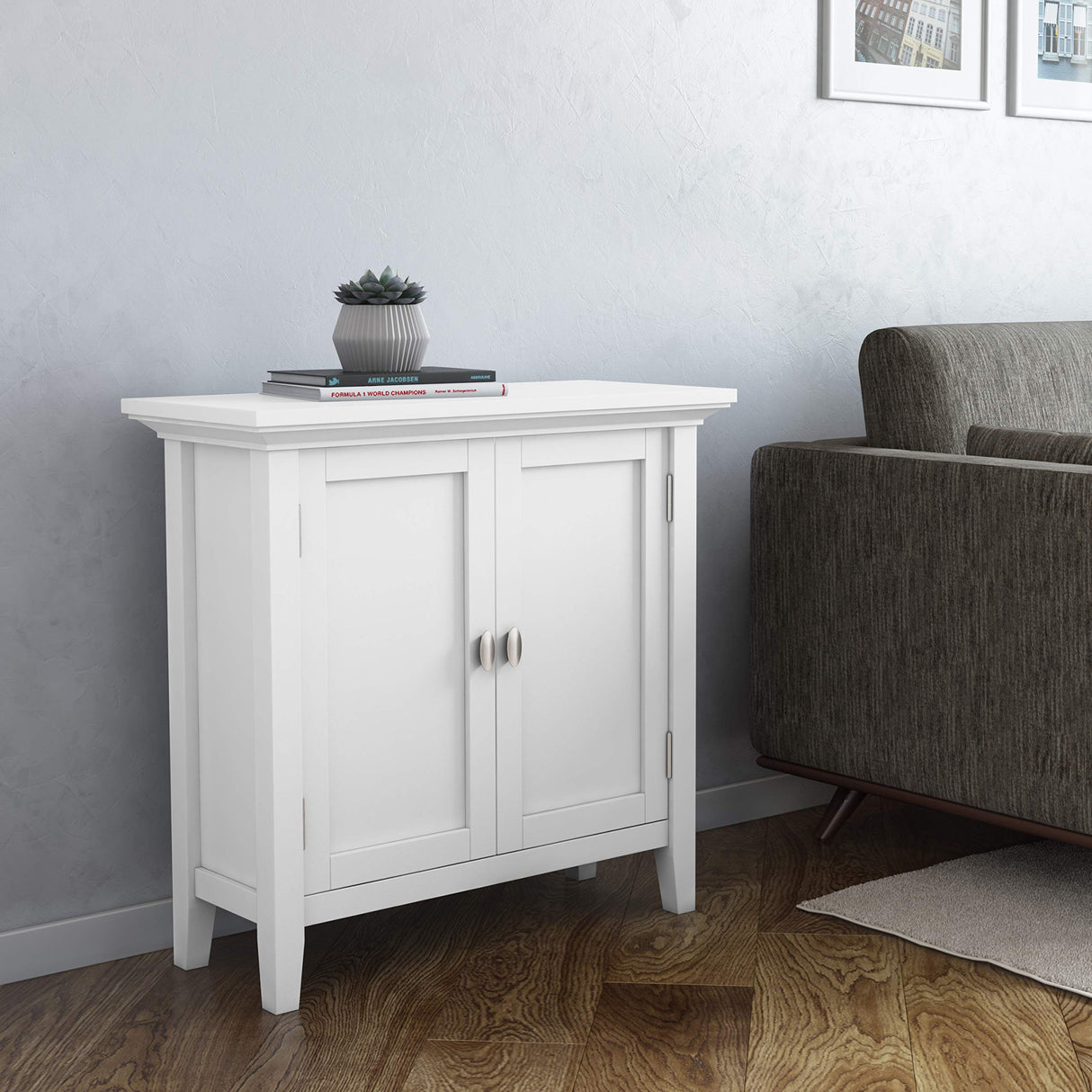 Redmond SOLID WOOD 32 Inch Wide Transitional Low Storage Cabinet in White