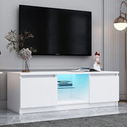 White TV Stand with LED Light for 55 Inch TV, Modern Entertainment Center Stand
