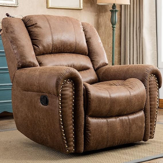 Leather Recliner Chair, Classic Breathable Manual Recliner Chair l