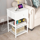 Nightstands Set of 2 with Charging Station, Bedside Tables with Fabric-Wood 2-in-1 Drawer