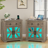 Farmhouse LED End Tables Living Room Set of 2,Sofa Side Table with Charging Station