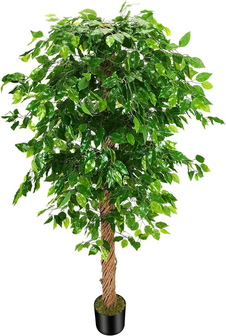 7ft Artificial Ficus Silk Tree (82in) with Plastic Nursery Pot Faux Tree,