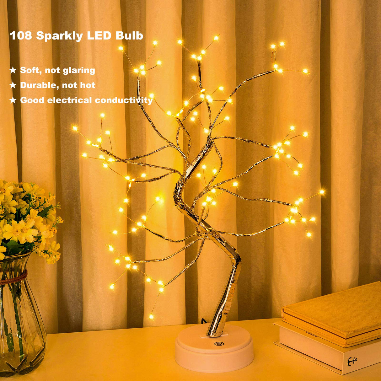 20” 108LED Fairy Sparkly Tree Lamp with Remote Control, USB&3AA Powered 8 Modes,