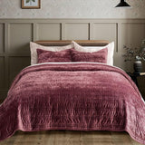 Luxury Ruched Velvet Quilt King Size, Ultra Soft Bedspread Coverlet Set