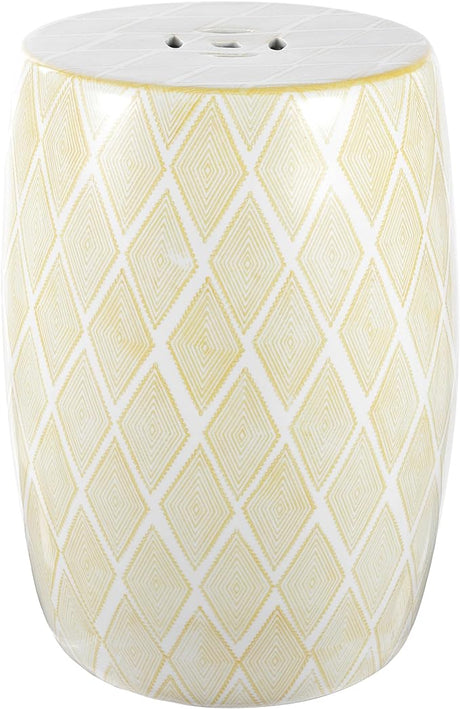 TBL1019A Moroccan Diamonds 18" Ceramic Drum Garden Stool, Coastal, Contemporary, Transitional,