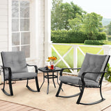 3-Piece Outdoor Rocking Chairs Bistro Set, Black Iron Patio Furniture