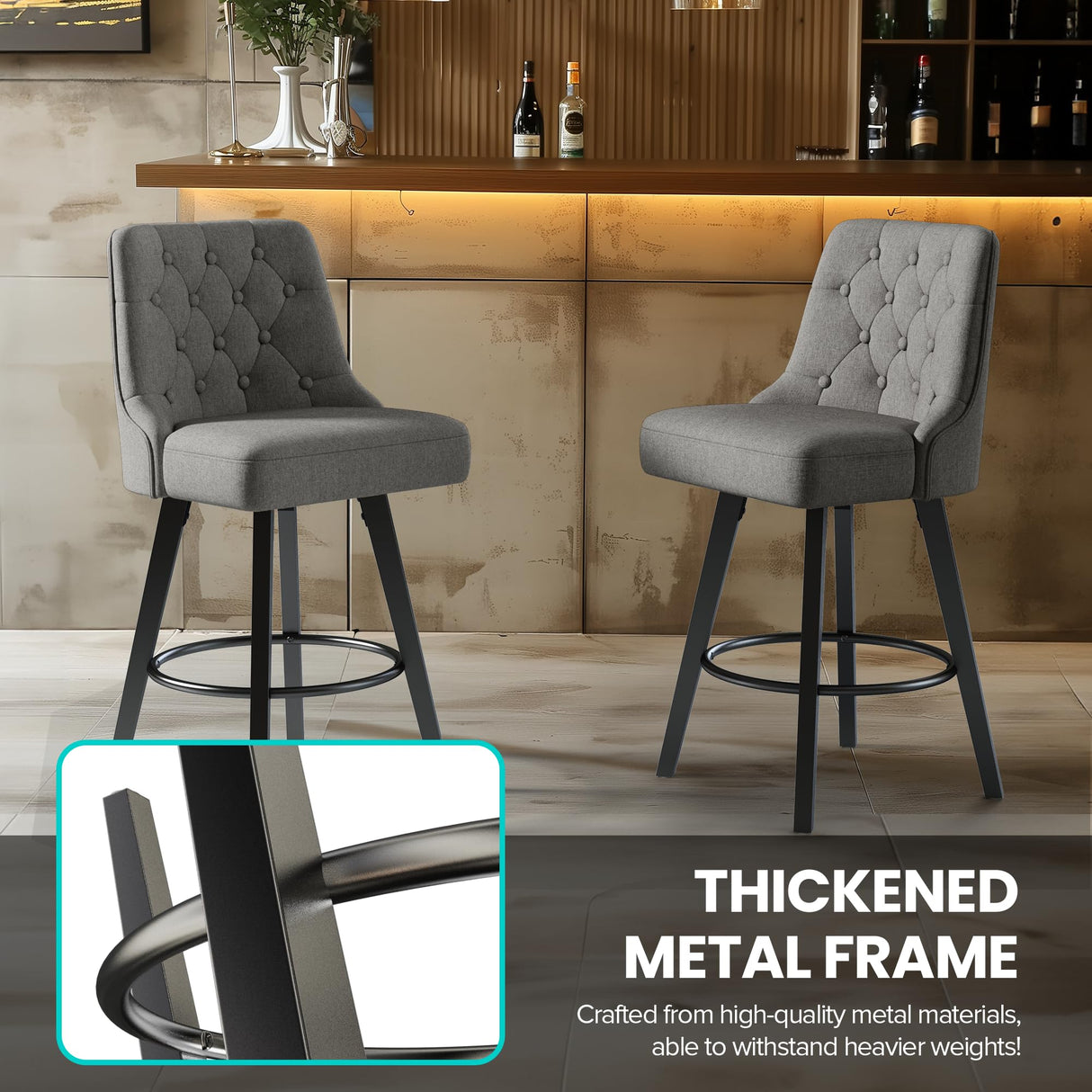 Modern Swivel Bar Stools with Back, 26" H Seat Set of 1, 360 Free Counter Height Bar Stools