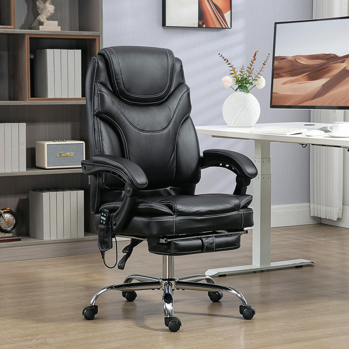 PU Leather Vibration Massage Office Chair with 6 Points, Heated Reclining Computer