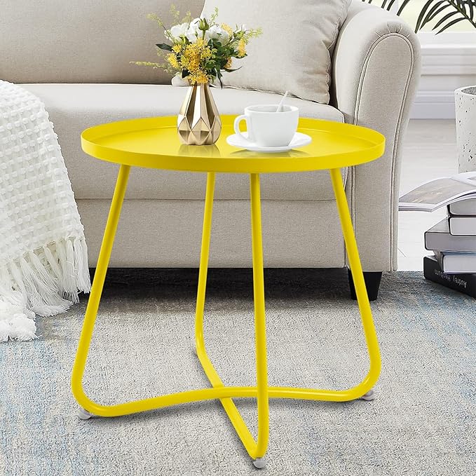 Outdoor Side Table, Small Round Patio Table Weather Resistant Steel, Small Accent End Table