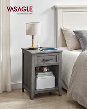 Farmhouse Nightstand with Charging Station, Bedside Table with Drawer