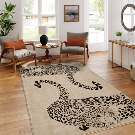 Leopard Print 5x7 Rugs for Living Room, Soft Ultra-Thin Washable Area Rugs