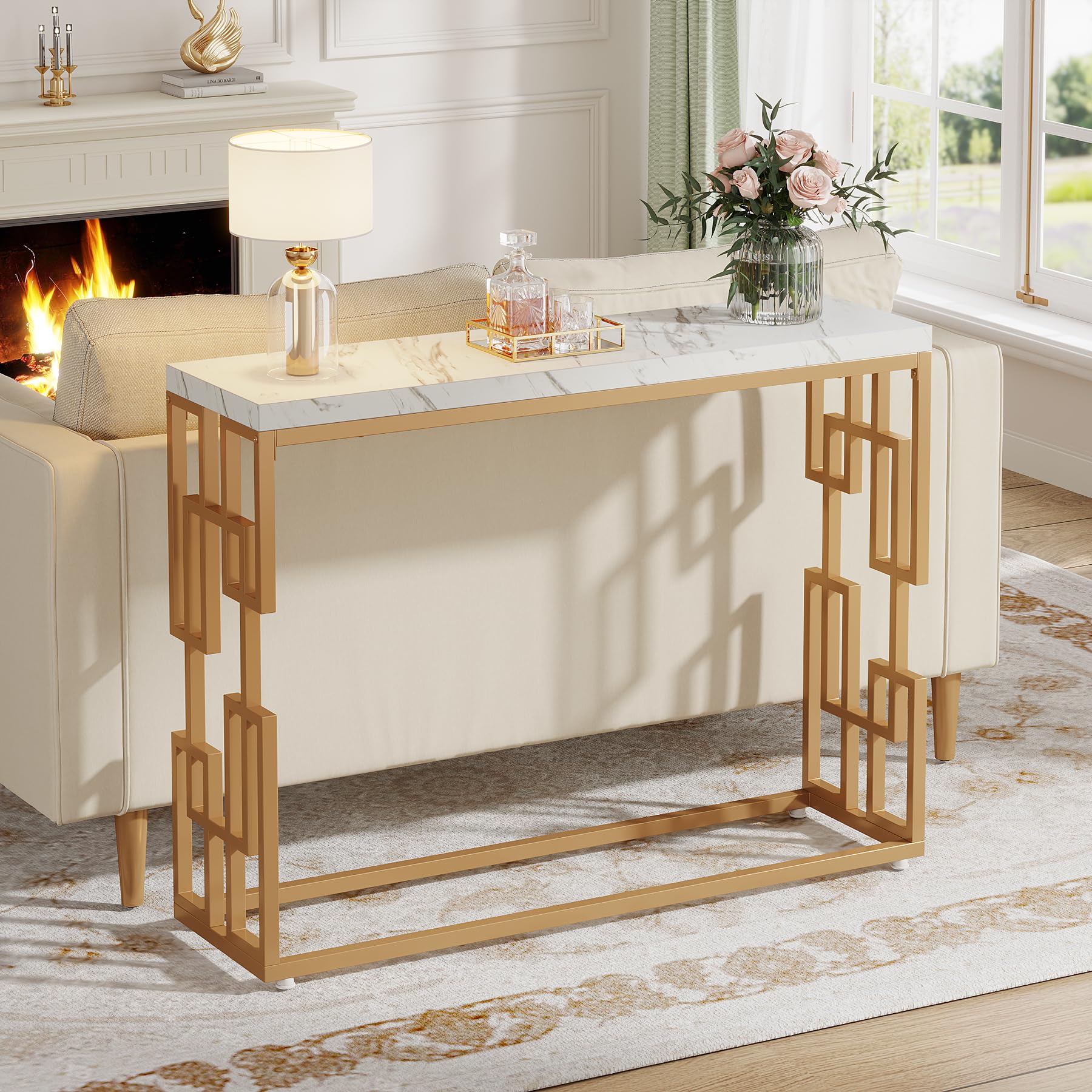 Console Table, Modern 42.5" Sofa Tables Entryway Hallway Foyer Table, White Faux