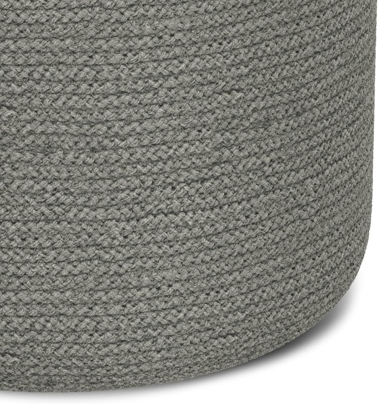 Serena 18 Inch Contemporary Round Braided Pouf in Dove Grey Cotton